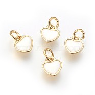 Enamel Brass Charms, Heart, White, Golden, 8x7x2mm, Hole: 3mm(KK-G364-17G-01)