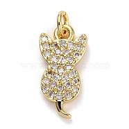 Brass Micro Pave Clear Cubic Zirconia Charms, Long-Lasting Plated, Lead Free & Cadmium Free, Cat, Real 18K Gold Plated, 14x7x2mm, Hole: 2mm(ZIRC-E165-09G)