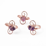 Natural Amethyst Chips with Vortex Finger Ring, Rose Gold Brass Wire Wrap Jewelry for Women, Inner Diameter: 18mm(RJEW-L082-02RG-04)
