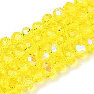 Electroplate Glass Beads Strands, Half Rainbow Plated, Faceted, Rondelle, Champagne Yellow, 8x6mm, Hole: 1mm, about 63~65pcs/strand, 39~40cm(EGLA-A034-T8mm-L28)