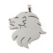 304 Stainless Steel Pendants, Laser Cut, Lion Charm, Stainless Steel Color, 35x36x1.5mm, Hole: 6x3mm(STAS-R228-02P)