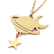 304 Stainless Steel Pendant Necklaces, Cable Chains, Planet, Real 18K Gold Plated, 17.48 inch(44.4cm)(NJEW-P306-07G)