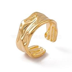 Ion Plating(IP) 304 Stainless Steel Twist Wave Open Cuff Ring for Women, Real 18K Gold Plated, US Size 7 1/4(17.5mm)(X-RJEW-C045-22G)