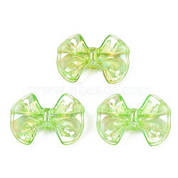 Transparent Acrylic Beads, Rainbow Color Plated, Bowknot, Green Yellow, 23x31x9mm, Hole: 2.5mm(TACR-N006-63B)
