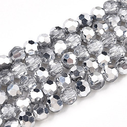 Transparent Electroplate Glass Beads Strands, Faceted, Half Silver Plated, Round, Silver, 4mm, Hole: 0.8mm, about 90~91pcs/strand, 13.39~13.58 inch(34~34.5cm)(EGLA-A035-T4mm-M01)