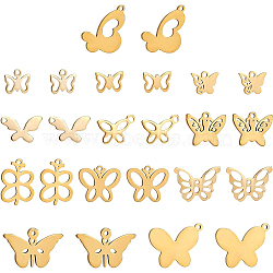 48Pcs 12 Style 304 Stainless Steel Charms, Butterfly, Golden, 7~18x9~19x0.6~1mm, Hole: 1~5mm, 4pcs/style(STAS-BC0003-16)