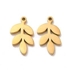 Ion Plating(IP) 304 Stainless Steel Pendants, Leaf Charms, Golden, 16x9x1.4mm, Hole: 1.2mm(STAS-M089-47G)