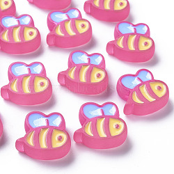 Transparent Acrylic Beads, with Enamel, Frosted, Bee, Hot Pink, 23.5x26x9mm, Hole: 3mm(X-MACR-S374-06B-02)