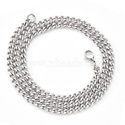 Non-Tarnish Men's 201 Stainless Steel Cuban Chain Necklace, with Lobster Claw Clasp and Jump Rings, Stainless Steel Color, Link: 5x4x1mm, 19.68 inch(50cm)(NJEW-R257-001B-P)