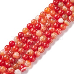 Natural Striped Agate/Banded Agate Bead Strands, Round, Grade A, Dyed & Heated, Dark Orange, 10mm, Hole: 1mm, about 37~38pcs/strand, 14.5 inch(X-G-K155-A-10mm-05)