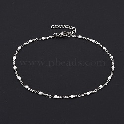 304 Stainless Steel Cable Chain Anklets, with Enamel and Lobster Claw Clasps, Stainless Steel Color, White, 230x2mm(AJEW-K030-01P-12)