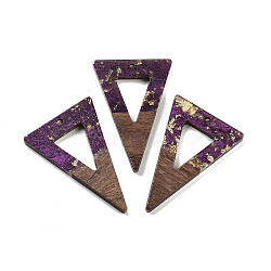 Walnut Wood Pendants, Resin and Gold foil, Triangle, Purple, 45x30x3.5mm, Hole: 2mm(FIND-Z050-03B)