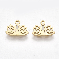 Ion Plating(IP) 304 Stainless Steel Charms, Lotus Flower, Real 18K Gold Plated, 7.5x10x1mm, Hole: 1mm(STAS-S107-01)