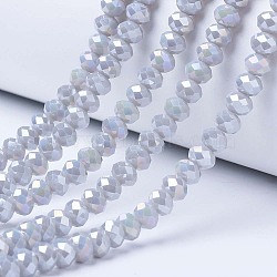 Electroplate Glass Beads Strands, Opaque Solid Color, AB Color Plated, Faceted, Rondelle, Gainsboro, 6x5mm, Hole: 1mm, about 84~85pcs/strand, 41.5~42cm(EGLA-A044-P6mm-B10)