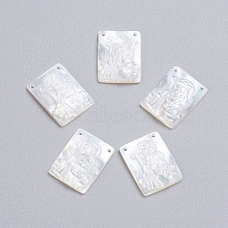 Natural White Shell Mother of Pearl Shell Pendants, Rectangle, 16x12x2~2.5mm, Hole: 0.9mm(SSHEL-I024-11)