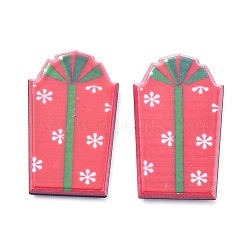 Painted Acrylic Cabochons, for Christmas Day, Gift Box, Red, 24x15x2.5mm(KY-D011-05)