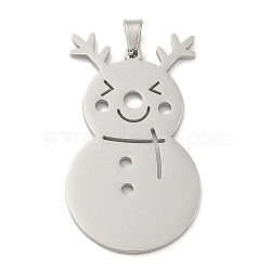 Christmas Theme 304 Stainless Steel Pendants, Laser Cut, Snowman Charm, Stainless Steel Color, 39.5x22x1.5mm, Hole: 5x3mm(STAS-Q005-01P-02)