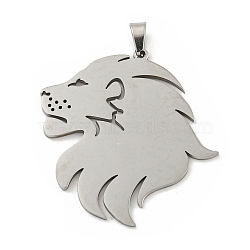 Non-Tarnish 304 Stainless Steel Pendants, Laser Cut, Lion Charm, Stainless Steel Color, 35x36x1.5mm, Hole: 6x3mm(STAS-R228-02P)