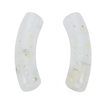 Marbled Stone Style Opaque Acrylic Beads, Curved Tube, White, 31.5x7.5~8mm, Hole: 1.6mm