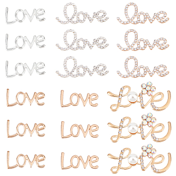 Olycraft Alloy Rhinestone Cabochons, Word with Love, Cadmium Free & Lead Free, Mixed Color, 36pcs/box