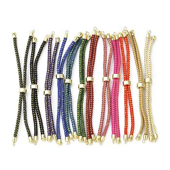 Adjustable Nylon Cord Slider Bracelet Making, with Brass Findings, Long-Lasting Plated, Real 24K Gold Plated, Mixed Color, 8-5/8 inch(22cm), 2~3.5mm, Hole: 1.5mm