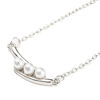 Pea Shaped Plastic Imitation Pearl Pendant Necklace with Brass Cable Chains, Platinum, 16.69~17.01 inch(42.4~43.2cm)