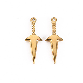 304 Stainless Steel Pendants, Dagger, Real 14K Gold Plated, 20x7.5x2mm, Hole: 1mm