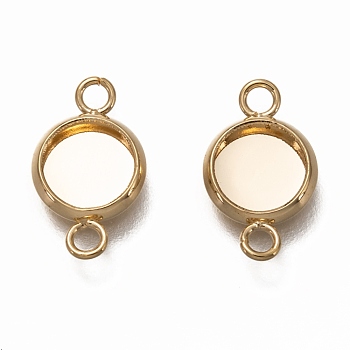 304 Stainless Steel Cabochon Connector Settings, Plain Edge Bezel Cups, Flat Round, Real 18K Gold Plated, Tray: 6mm, 13x8x1.5mm, Hole: 1.5~1.8mm