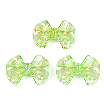 Transparent Acrylic Beads, Rainbow Color Plated, Bowknot, Green Yellow, 23x31x9mm, Hole: 2.5mm