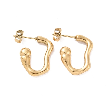 Ion Plating(IP) 304 Stainless Steel Stud Earring for Women, Hook Shape, Golden, 20x15x3.5mm, Pin: 0.8mm