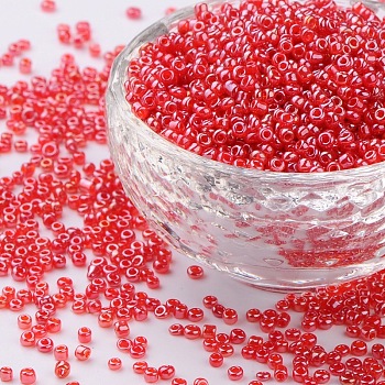 (Repacking Service Available) Glass Seed Beads, Trans. Colours Lustered, Round, Red, 12/0, 2mm, Hole: 1mm, about 12G/bag