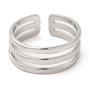 304 Stainless Steel Open Cuff Rings, Triple Line, Stainless Steel Color, Inner Diameter: 17.6mm