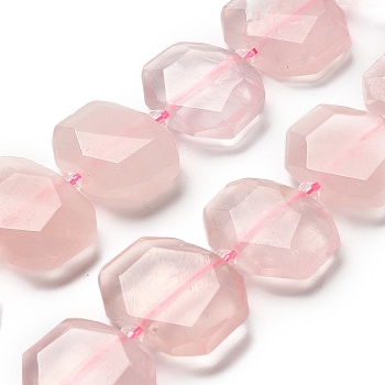 Natural Rose Quartz Beads Strands, with Glass Beads, Faceted, Rectangle, 20.5~22.5x15.5~16.5x6.5~7.5mm, Hole: 1.6mm, about 21pcs/strand, 15.12~15.28''(38.4~38.8cm)