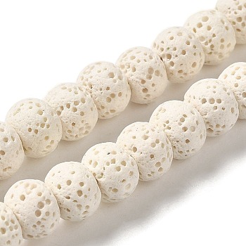 Natural Lava Rock Dyed Beads Strands, Rondelle, Floral White, 8x5~6mm, Hole: 1.6mm, about 65~66pcs/strand, 15.75''(40~40.5cm)