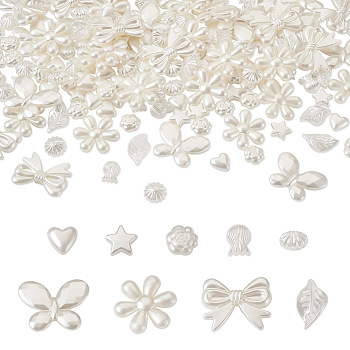180Pcs 9 Style ABS Plastic Imitation Pearl Beads, Star & Heart & Flower, Creamy White, 10~25x9~29.5x4~7.5mm, Hole: 1.2~1.8mm, 20pcs/style