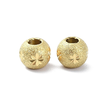 Ion Plating(IP) 316 Stainless Steel Beads, Textured, Round with Flower, Real 18K Gold Plated, 6x5mm, Hole: 2mm