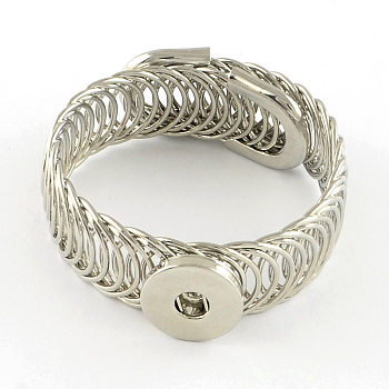 Adjustable Brass Snap Bracelet Making, with Iron Findings, Platinum, 59x19mm, Fit snap button in 5~6mm knot