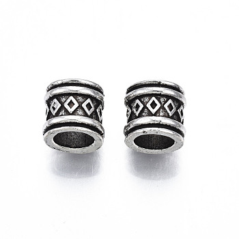 Rack Plating Alloy European Beads, Large Hole Beads, Cadmium Free & Lead Free, Column, Antique Silver, 9x8.5mm, Hole: 6mm