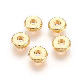 304 Stainless Steel Spacer Beads, Flat Round, Real 24k Gold Plated, 6x2mm, Hole: 1.8mm