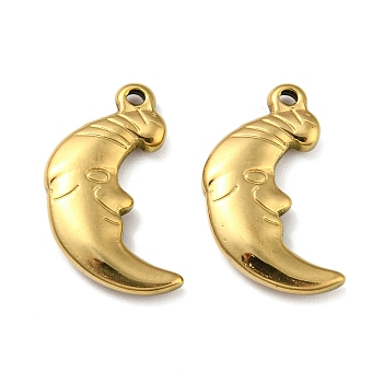 Ion Plating(IP) 316L Surgical Stainless Steel Pendants, Moon with Human Face Charm, Real 18K Gold Plated, 20x12x3mm, Hole: 1.2mm