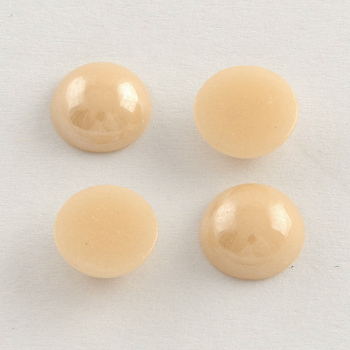 Pearlized Plated Opaque Glass Cabochons, Half Round/Dome, Seashell Color, 13~14x5~5.5mm