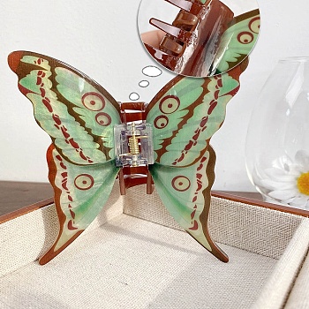 Acrylic Claw Hair Clips, Butterfly, Pale Green, 103x95mm