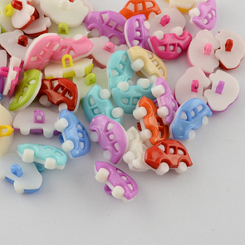 Acrylic Shank Buttons, Plastic Buttons, 1-Hole, Dyed, Car, Mixed Color, 11x17x8mm, Hole: 3x1.5mm