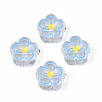 Transparent Acrylic Beads, with Enamel, Flower, Light Sky Blue, 19x19x7mm, Hole: 3mm