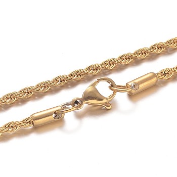 304 Stainless Steel Rope Chain Necklaces, with Lobster Claw Clasps, Golden, 19.7 inch(50cm)