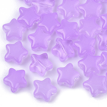 Transparent Spray Painted Glass Beads, Star, Imitation Jelly, Violet, 8x8x4mm, Hole: 0.8~1mm