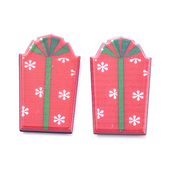 Painted Acrylic Cabochons, for Christmas Day, Gift Box, Red, 24x15x2.5mm