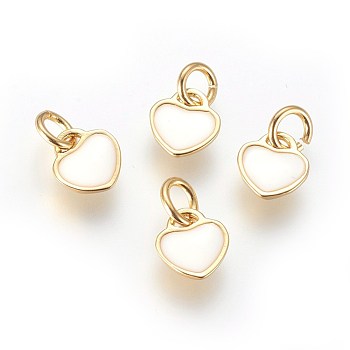 Enamel Brass Charms, Heart, White, Golden, 8x7x2mm, Hole: 3mm