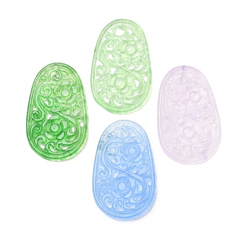 Dyed Natural Quartz Carved Pendants, Hollow Oval Charms, Mixed Color, 36~37x22.5~23x3~4mm, Hole: 1mm