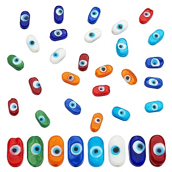 40Pcs 8 Colors Normal Lampwork Beads, Oval with Evil Eye, Mixed Color, 13.5~14x7.5x5.5mm, Hole: 1mm, 5pcs/color